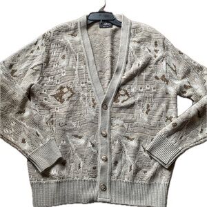 Men's Button Up Gray and Brown Patterned Cardigan